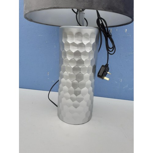 135 - A NEW GREY CYLINDER BASE TABLE LAMP AND SHADE