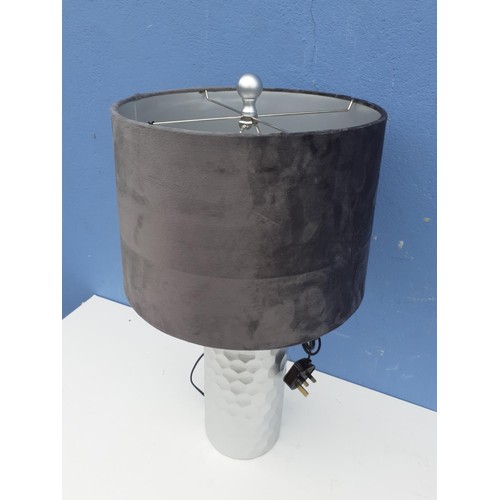 135 - A NEW GREY CYLINDER BASE TABLE LAMP AND SHADE