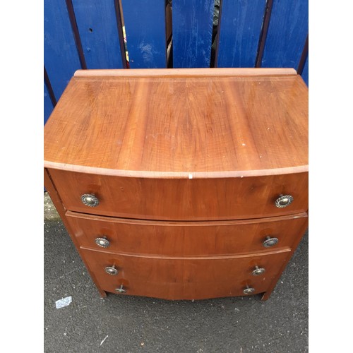 6 - A VINTAGE 4 DRAWER BOW FRONT WALNUT CHEST OF DRAWERS