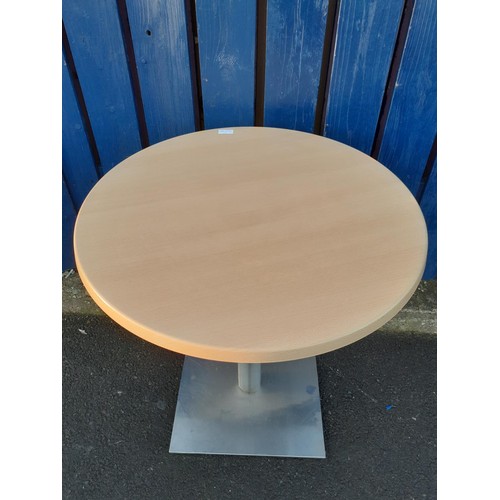 10 - A CIRCULAR BEECH TOP TABLE WITH CHROME BASE 27