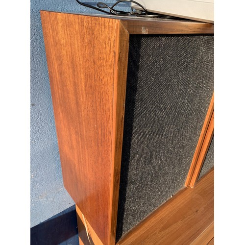 38 - A PAIR OF RETRO SPEAKERS WITH MODERN RECORD PLAYER