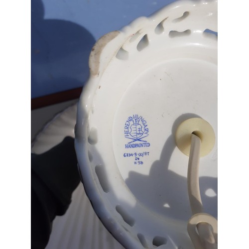 44 - A HUNGARIAN HAND PAINTED PORCELAIN LAMP AND SHADE