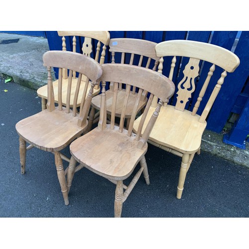 130 - 5 ASSORTED  PINE CHAIRS IN SET OF 3 AND A PAIR