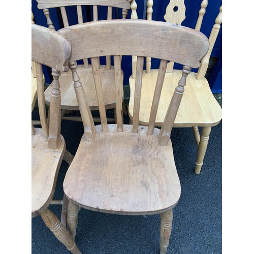 130 - 5 ASSORTED  PINE CHAIRS IN SET OF 3 AND A PAIR