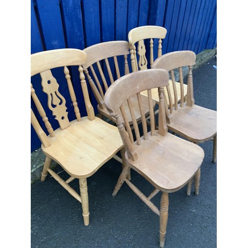 130 - 5 ASSORTED  PINE CHAIRS IN SET OF 3 AND A PAIR