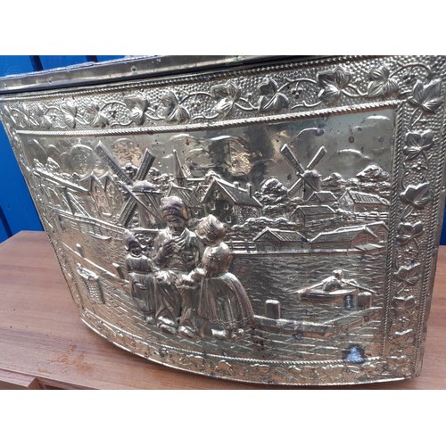 159 - AN OLD BRASS LOG BOX