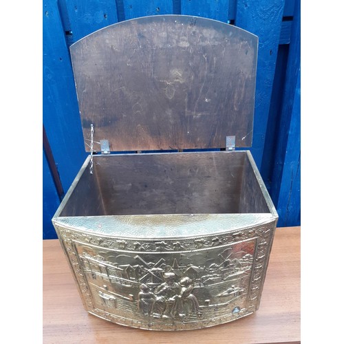 159 - AN OLD BRASS LOG BOX