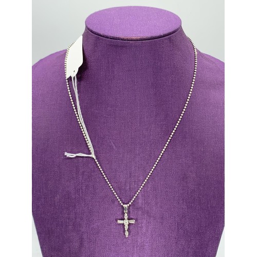 202 - SILVER GEM SET CROSS ON SILVER BALL CHAIN