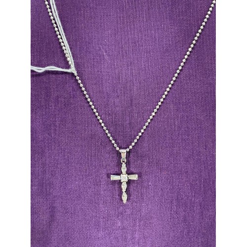 202 - SILVER GEM SET CROSS ON SILVER BALL CHAIN