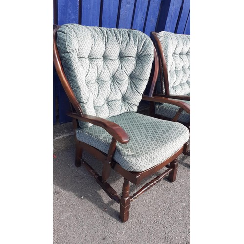 67 - A 2 SEATER MAHOGANY FRAMED COTTAGE SUITE REUPHOLSTERED