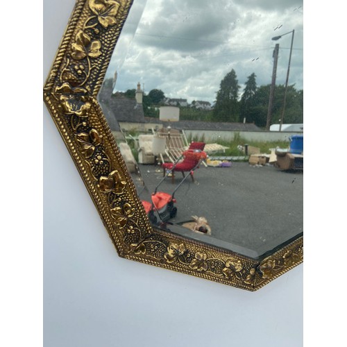 95 - VINTAGE HEXAGON BRASS MIRROR 17x17