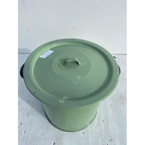 98 - GREEN ENAMEL POT AND LID