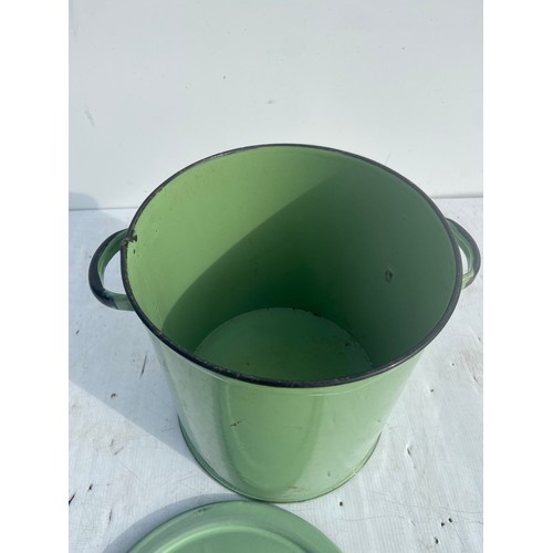 98 - GREEN ENAMEL POT AND LID