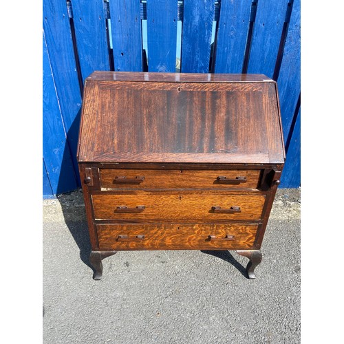 148 - OAK 3 DRAWER FULL FRONT BUREAU