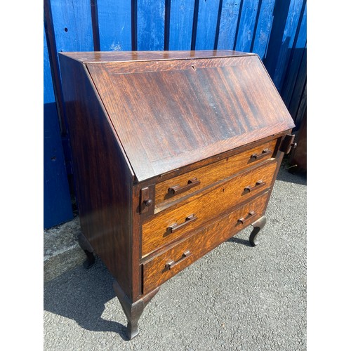 148 - OAK 3 DRAWER FULL FRONT BUREAU