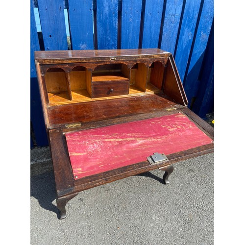 148 - OAK 3 DRAWER FULL FRONT BUREAU