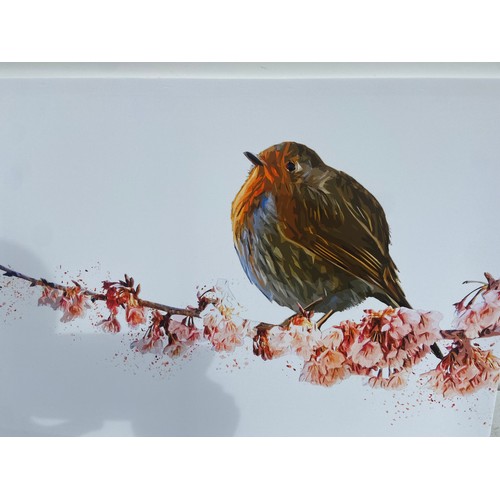 286 - ROBIN ON CHERRY BLOSSOM CANVAS 23X16