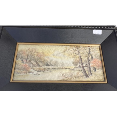 335 - A PAIR OF EBONY FRAMED HAND MADE SILK TAPESTRY PICTURES