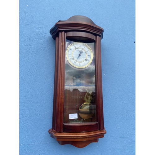 157 - DOMED MAHOGANY WALL CLOCK COMPLETE