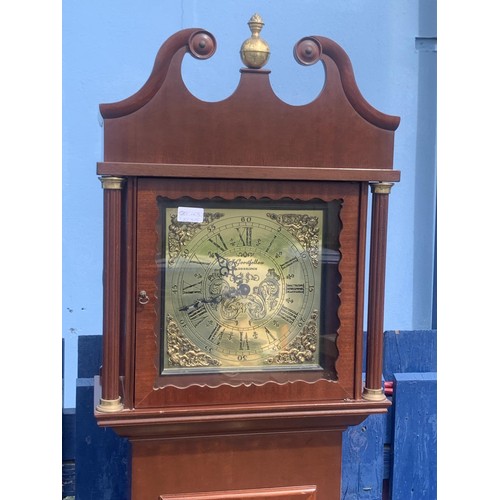 306 - A BRASS DIAL GRANDDAUGHTER TRIPLE WEIGHT CLOCK 77 TALL x 18 WIDE