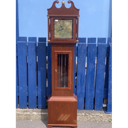 306 - A BRASS DIAL GRANDDAUGHTER TRIPLE WEIGHT CLOCK 77 TALL x 18 WIDE