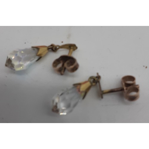 208 - 2 PAIR 9ct EARRINGS BUTTERFLIES AND CRRYSTAL DROP