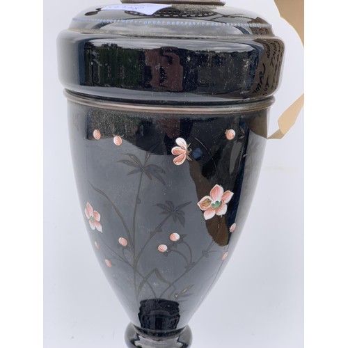 360 - A HAND PAINTED MOURNING OIL LAMP