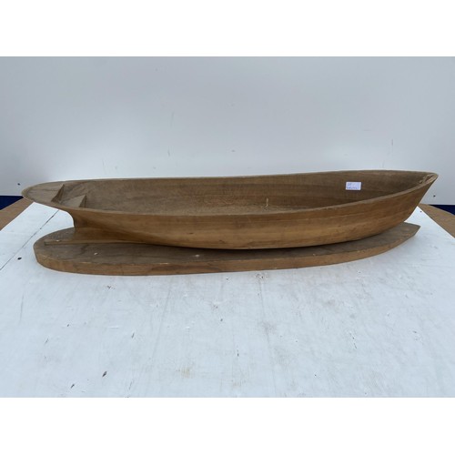 362 - A HAND CRAFTED WOODEN BOAT ON STAND 38.5