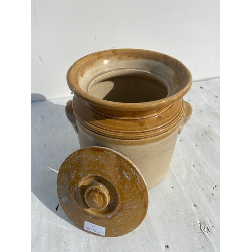 387 - STONEWARE JAR AND LID