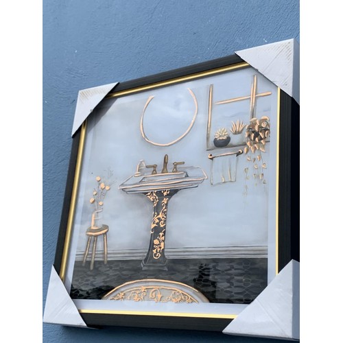 403 - NEW EBONY & GILT FRAMED PRINT UNDER GOLD PAINTED GLASS 17