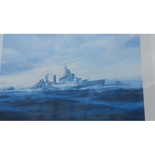 409 - FIRST EDTION HMS BELFAST PRINT SIGNED BY CAPTAIN SIR FREDRICK PARHAM 1942-1944 28X21.5