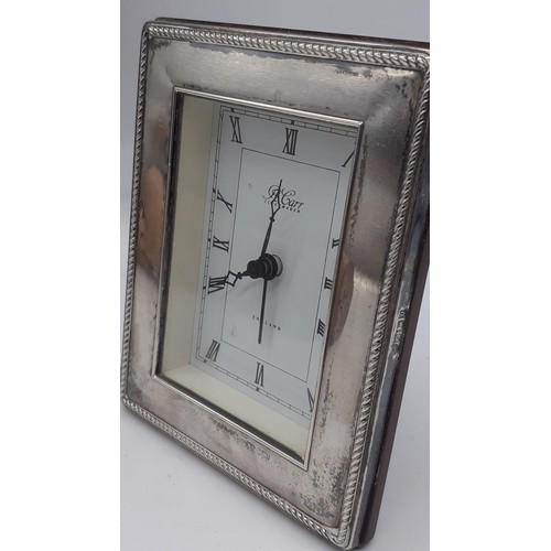 626 - A SILVER MOUNTED CLOCK SHEFFIELD 1990s 5IN X 3 1/2IN