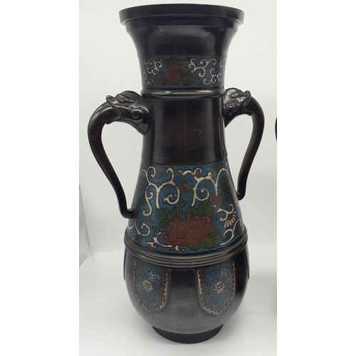 650 - A FINE PAIR OF VICTORIAN BRONZE AND CLOISONNE VASE 15