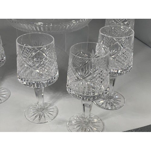 519 - TYRONE CRYSTAL SHIPS DECANTER & 5 MATCHING TYRONE CRYSTAL SHERRY GLASSES