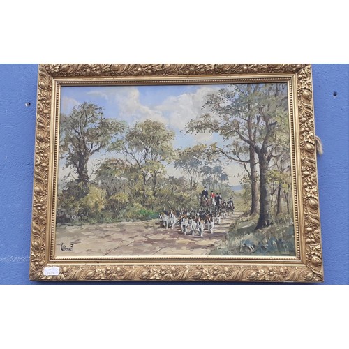 652 - A HUNT SCENE OIL ON BOARD BY GORDON BENNETT 28X22