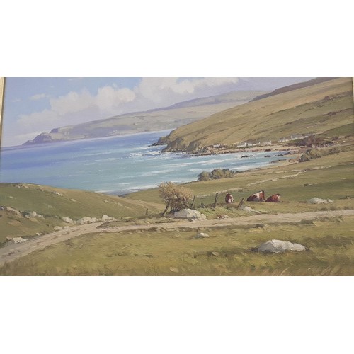 533 - CUSHENDUN AN OIL ON CANVAS BY ARTHUR H TWELLS IN SWEPT GILT FRAME 26 X19