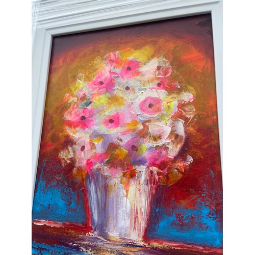 540 - FLOWERS IN A POT AN OIL ON CANVAS BY JOHN STEWART 22X18