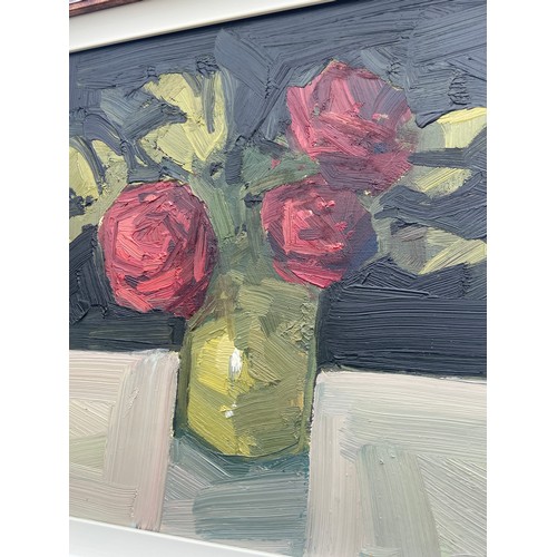 542 - RED ROSES AN OIL ON CANVAS BY VIVAK MANDALIA BY OIL ON CANVAS 18X18