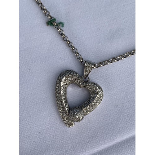 674 - DIAMOND SET HEART PENDANT WITH A BALL ALL IN 18CT GOLD WEIGHS 13.7 ON A WHITE GOLD CHAIN