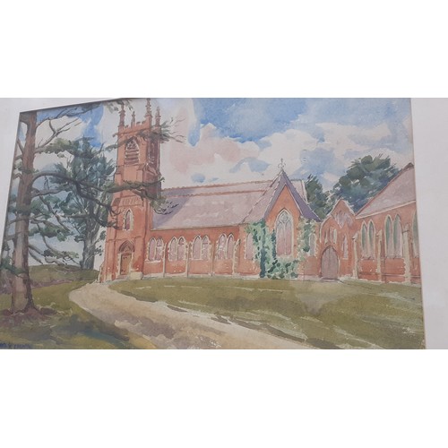 566 - A MABEL G YOUNG WATERCOLOUR OF A CHURCH 24X18