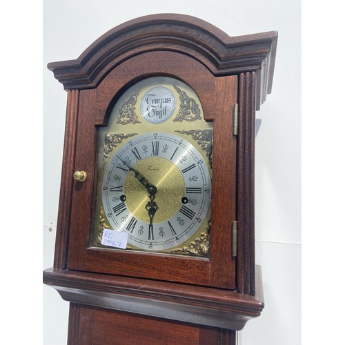 440 - A MAHOGANY CASED GRANDAUGHTER CLOCK WITH 2 BRASS STYLE WEIGHTS