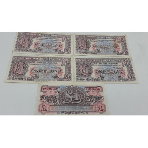 640 - A LOT OF 5 WWII BRITISH MILITARY £1 NOTES