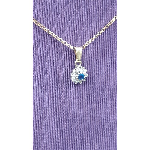 691 - A 9ct GOLD NECKLACE SET WITH A DIAMOND AND SAPPHIRE FOB