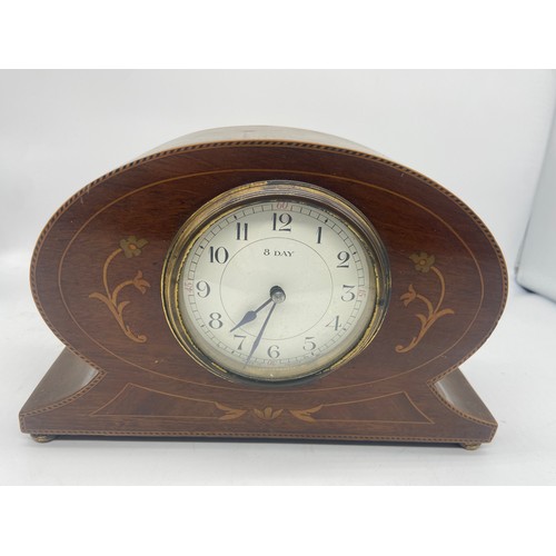 743 - AN INLAID 8 DAY MANTLE CLOCK