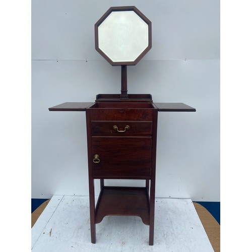 760 - AN ANTIQUE DRESSSING PEDESTAL WITH LIFT TOP A DRAWER AND CUPBOARD TO BASE