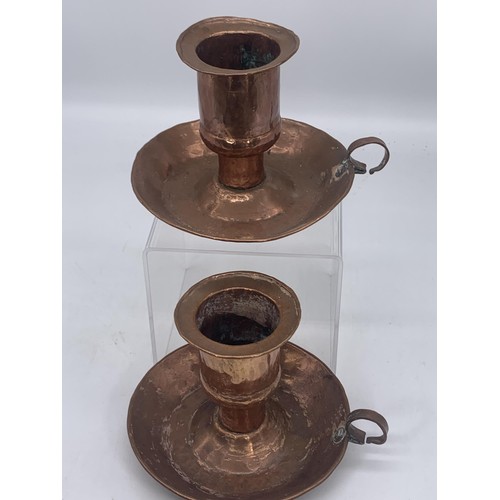 762 - 2 LARGE COPPER CANDLE HOLDERS 5.5