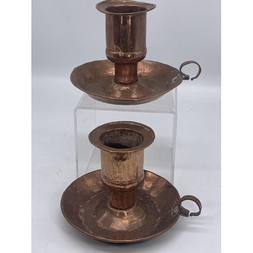 762 - 2 LARGE COPPER CANDLE HOLDERS 5.5