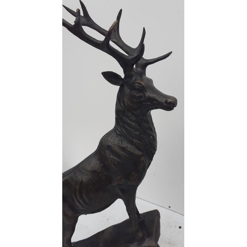 704 - A PAIR OF BRONZE STAGS ON MARBLE PLINTHS 26IN TALL