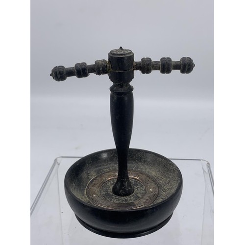 721 - EBONY WOOD JEWELLERY STAND SET WITH LOND SILVER HALLMARKED