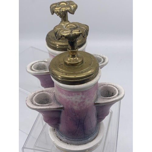 768 - AN ANTIQUE  PORCELAIN AND BRASS PEN AND INK STAND 6